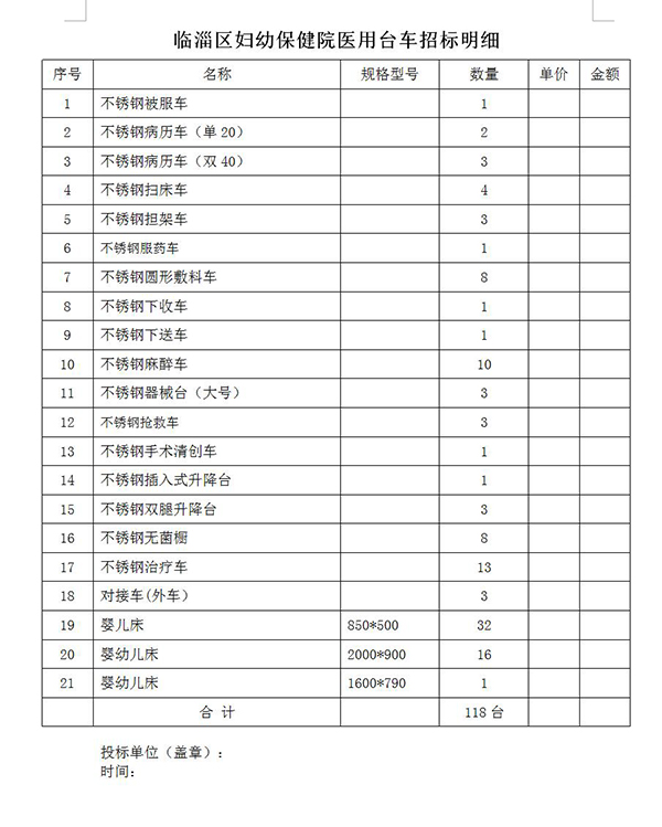 臨淄區(qū)婦幼保健院 不銹鋼醫(yī)用臺(tái)車(chē)采購(gòu)需求公示